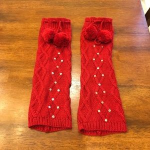 Red Leg Warmers with Pom Poms
